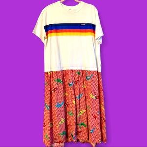 Upcycled Vans tee dress with origami print